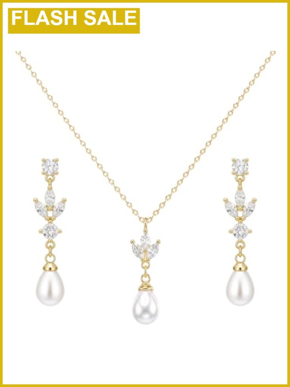 Pearl Earrings Necklace Set 14k Gold Plated